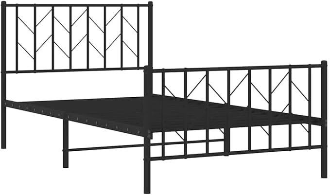 Bed Frame Black Powder-Coated Steel Modern Metal Bed Frame with Headboard, Sturdy Steel Bed with Underbed Storage 39.4 x 78.7 in Sturdy