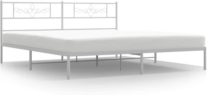 Modern Metal Bed Frame with Headboard - Sturdy Powder-Coated Steel Structure, Contemporary White Finish for Bedroom Decor, Spacious 76.0 x 80.0 Inch Platform with Enhanced
