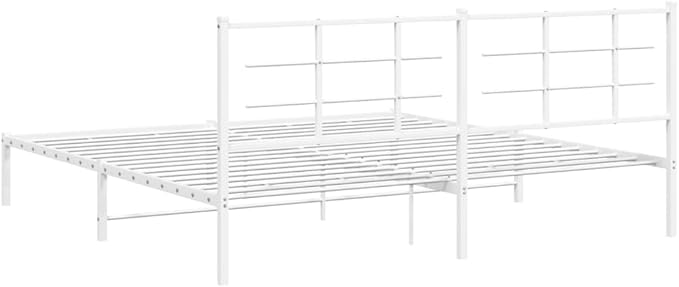 vidaXL White Metal King Bed Frame with Headboard - Powder-Coated Steel Bedroom Furniture - 81.5x78x35.4 Inches - Under-Bed Storage Space