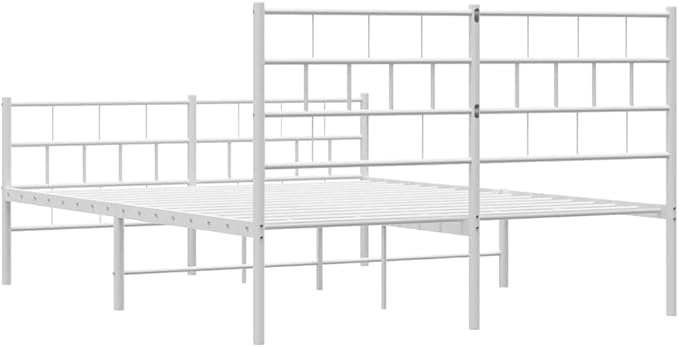 Queen Metal Platform Bed Frame 53x75 in Heavy Duty White Powder Coated Steel with 11.8 in Under Bed Storage Minimalist Modern Bedroom Furniture for Guest Master Bedroom