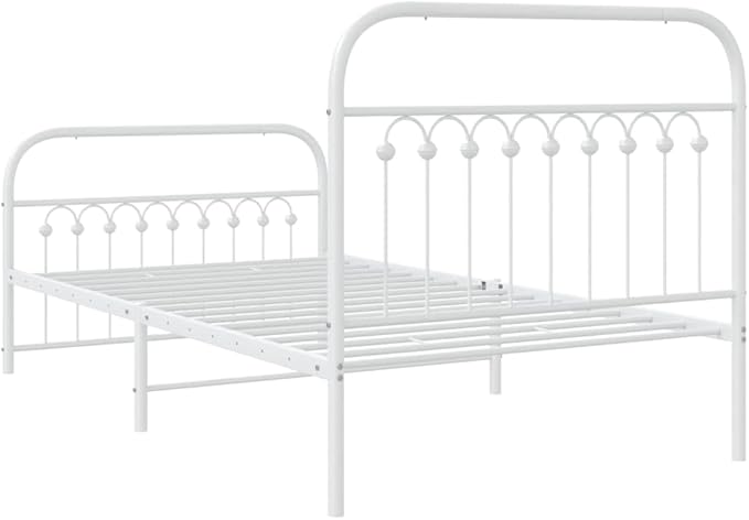 Modern Metal Bed Frame with White Powder-Coated Finish, Minimalist Contemporary Design for Small Rooms, Sturdy Steel Structure with Breathable Support and Easy