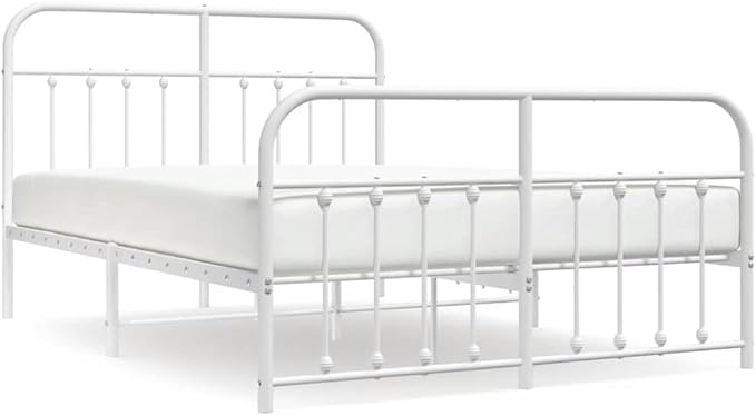Bed Frame White Powder-Coated Steel Single Bed headboard for Living Room 53.1x74.8 in