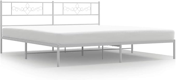 Modern White Metal Bed Frame with Sturdy Powder-Coated Steel Construction for Full Mattress Support up to 661 lbs Capacity, Compact Space-Saving Design and Easy Assembly