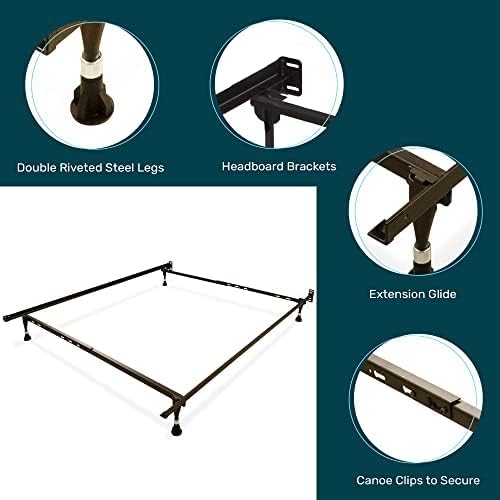 Greaton, Advanced Steel Bed Frame with Extension Glide | Re-Rolled Rail Steel Provides Strength and Durability, Double Riveted Steel Legs, Canoe Clips to Secure Cross Arms, Fits Full