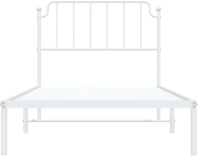 White Powder-Coated Steel Single Bed Frame, Platform Mattress Support, No Box Spring Needed, 41.3x81.5x40.2 Inch, Guest Room Storage Solution