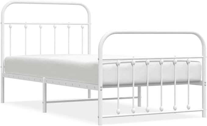 Bed Frame White Powder-Coated Steel Twin Bed Frame Rectangular Bedroom Furniture headboard for Living Room