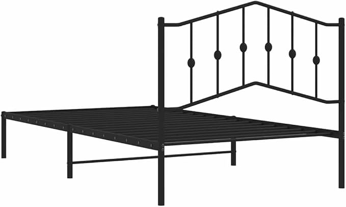 Modern Single Bed Frame with Black Finish, Sturdy Steel Construction and Metal Slats for Maximum Support up to 220.5 lb, Space-Saving Design Ideal for Bedroom or Guest Room