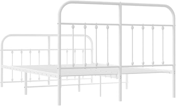 Bed Frame White Powder-Coated Steel Single Bed headboard for Living Room 53.1x74.8 in