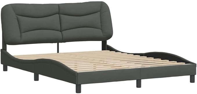Bed Frame Dark Grey Polyester Queen Decorative Inlays Bed Frame Bed for Hotel Bedroom