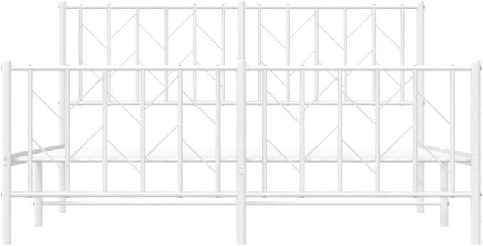 Bed Frame White Steel King Size Bed Frame Rectangular Easy Assembly for Bedroom