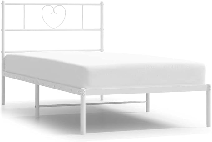 Modern White Metal Bed Frame with Underbed Storage, Minimalist Single Bed Platform for Small Spaces, Durable Steel Construction, Guest Room Ready