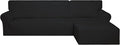 PureFit Super Stretch Sectional Couch Covers - 2 pcs Spandex Non Slip Sofa Covers with Elastic Bottom for L Shape Sectional Sofa Couch, Great for Kids & Pets (3 Seat Sofa + 2 Seat Chaise, Black)