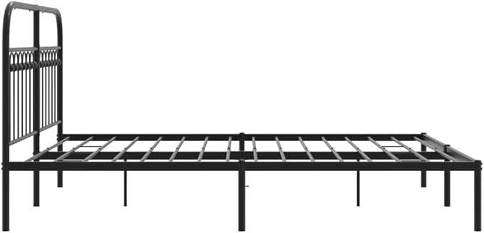 King Size Metal Bed Frame with Headboard, Sturdy Steel Construction, Matte Black Finish for Modern Bedroom Decor, Breathable Slats for Enhanced Airflow and