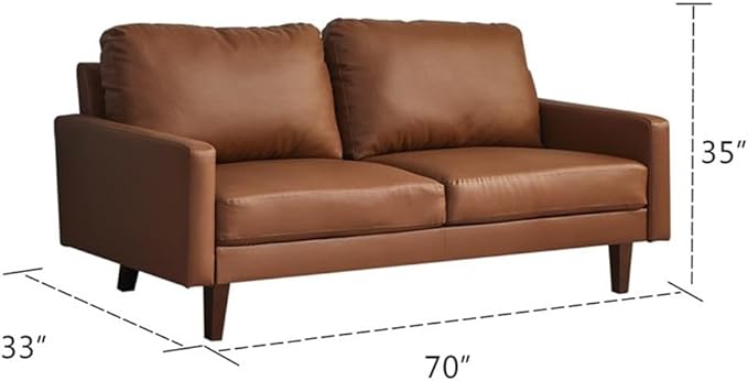 Pemberly Row Modern PU Leather Sofa Couch with Wooden Legs – Brown, 70 Inch Upholstered Sofa, High-Density Cushion, Straight Arm Design for Living Room, Apartment or Office