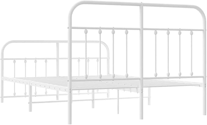 Bed Frame White Steel Bed headboard for Living Room 59 x 79 in Durable Frame