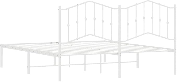 Modern White Metal Bed Frame with Steel Structure, Contemporary Design for Bedroom, Sleek Finish and Durable Support for Couples or Guest Rooms