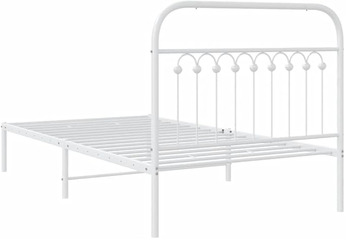 Classic White Metal Twin Bed Frame with Headboard, Sturdy Powder-Coated Rust-Resistant Design for Small Bedrooms and Guest Rooms, Fits Standard 39.4 x 78.7