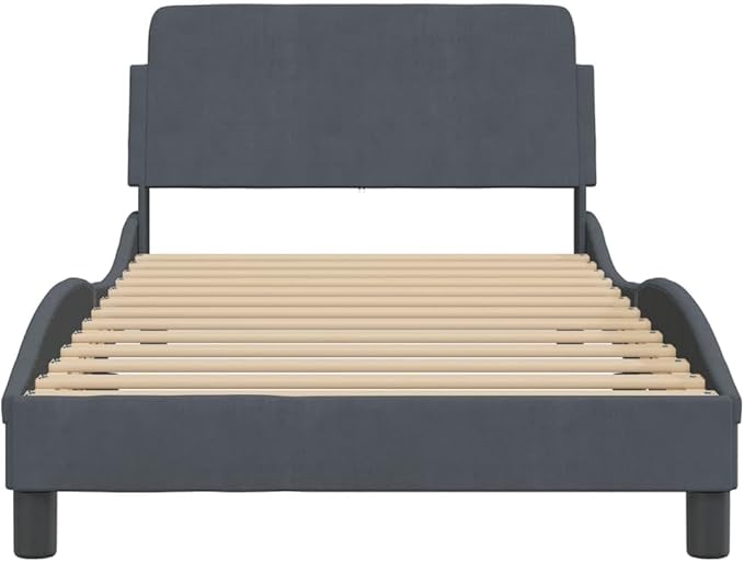 Light Gray Velvet Bed Frame with Storage, Modern Single Size Upholstered Platform for Small Spaces Dark Gray, 41.3 x 85.8 x 29.3 in