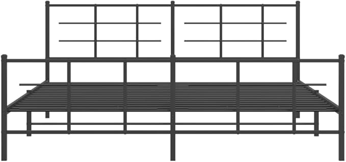 Modern Double Metal Bed Frame with Footboard and Underbed Storage, Sturdy Mattress Support Platform for Bedroom, Black Powder-Coated Finish, Space-Saving