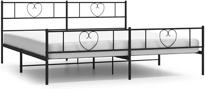 Modern Black Metal Bed Frame with Headboard and Footboard Storage, Sturdy Powder-Coated Steel Construction for Single or Double Mattress, Minimalist Design for Contemporary
