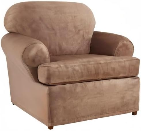 SureFit Ultimate Stretch Suede 2 Piece T Chair Slipcover in Luggage