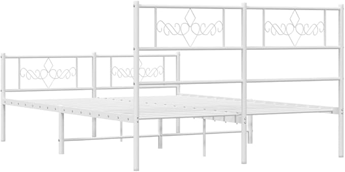 Traditional Double Metal Bed Frame with White Powder-Coated Steel, Durable and Elegant Design for Master Bedroom or Guest Room, Timeless Style and Robust