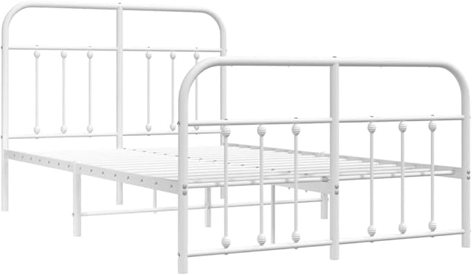 Bed Frame White Powder-Coated Steel headboard Queen Bed Frame for Living Room 47.2x74.8 in