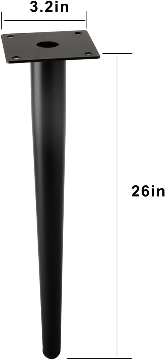 Straight Furniture Table Legs 26 Inch, Round Tapered Metal Furniture Legs Black, Modern Dresser Cabinet Sofa Support Feet Replacement, Set of 4
