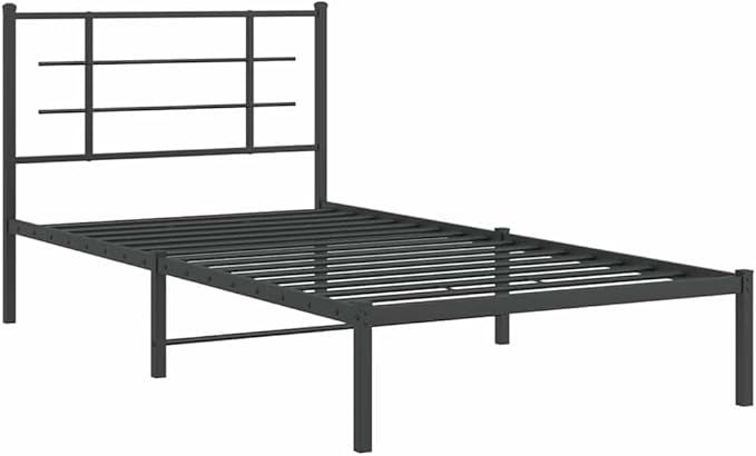 vidaXL Black Metal Bed Frame-Single 39.4"x78.7" with Headboard and Storage Space - Durable Steel Construction - Elegant Bedroom Furniture