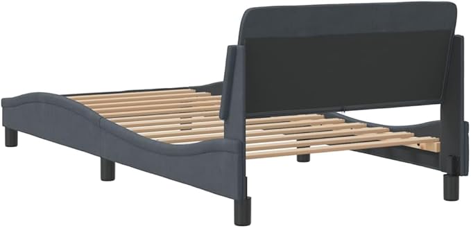 Light Gray Velvet Bed Frame with Storage, Modern Single Size Upholstered Platform for Small Spaces Dark Gray, 41.3 x 85.8 x 29.3 in