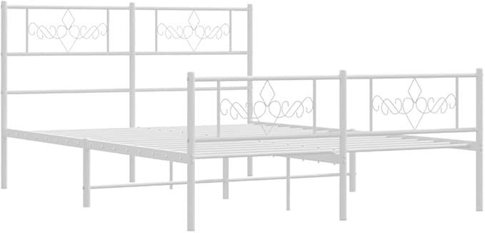 Traditional Double Metal Bed Frame with White Powder-Coated Steel, Durable and Elegant Design for Master Bedroom or Guest Room, Timeless Style and Robust