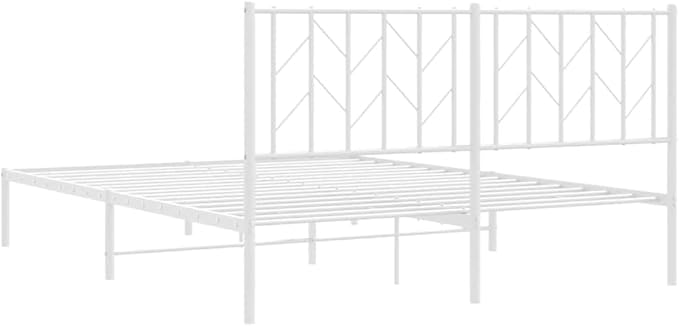 Bed Frame White Steel King Size Easy Assembly for Bedroom 59 x 79 in