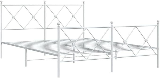 vidaXL White Steel Double Bed Frame with Headboard/Footboard - 81.5"x61.4"x35.6" for Mattress 59.1"x78.7"