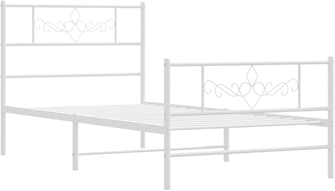 Modern Single Metal Bed Frame with White Finish, Sturdy Steel Construction for Bedroom, Easy Assembly, Compact Size 39.4" x 78.7" for Guest Room or Small Space