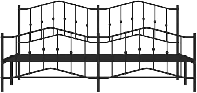 Modern Metal Bed Frame with Footboard, Black Powder-Coated Steel Platform Bed with Underbed Storage Space for Master or Guest Bedroom