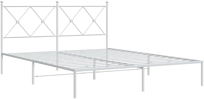 vidaXL Modern White Metal Bed Frame - Double Bed with Headboard, Steel Construction, Extra Underbed Storage Space - 59.1"x78.7"