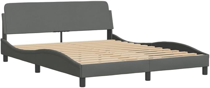 Bed Frame Dark Grey Polyester Queen Decorative Inlays Bed Frame Bed for Hotel Bedroom