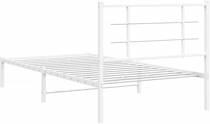 vidaXL Single Bed Frame - White Metal with Elegant Headboard, Supportive Slats, Under-Bed Storage Space - 39.4x78.7 Compatible