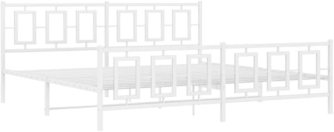 vidaXL Bed Frame White Powder-Coated Steel Full Bed Frame Rectangular