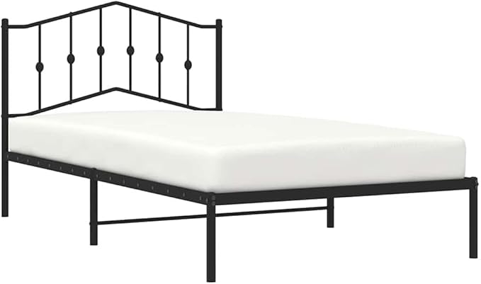 Modern Single Bed Frame with Metal Slats, Black Minimalist Design for Bedroom or Guest Room, Powder-Coated Steel Structure with Strong Support up to 220.5 lb, Space-Saving