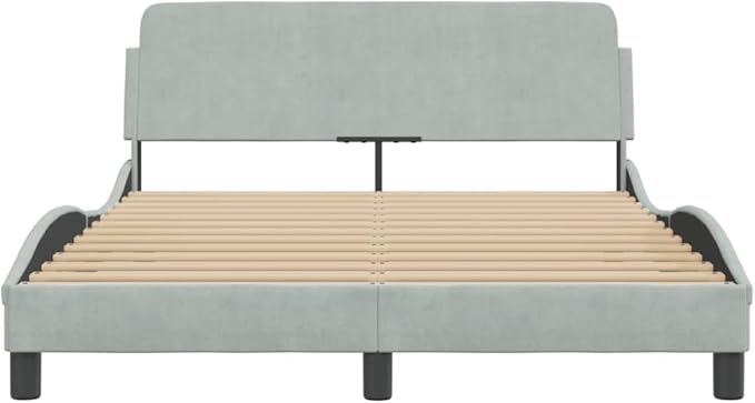 Light Gray Velvet Bed Frame with Storage, Modern Single Size Upholstered Platform for Small Spaces Light Gray, 55.9 x 81.9 x 29.3 in