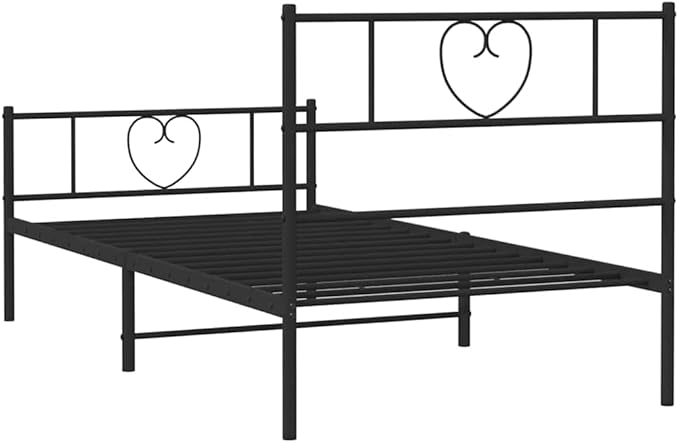 Twin Metal Bed Frame with Storage, Modern Black Platform Bed with Footboard, Strong Steel Construction for Adults, Minimalist Design with Finished Back for