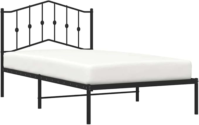 Twin Bed Frame with Headboard, Sturdy Powder-Coated Steel Design, Modern Black Finish for Bedroom, Underbed Storage Space, Durable Support for Adult Use