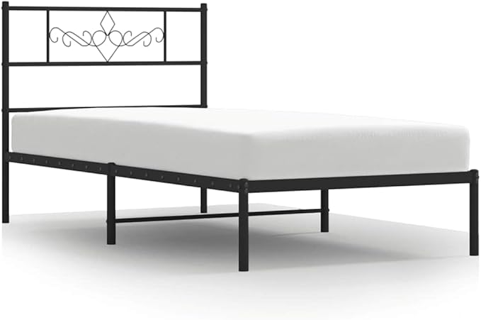 Modern Black Metal Bed Frame with Headboard | Sturdy Powder-Coated Steel Construction | Single Size 41.3" x 77.2" | Sleek Design for Adult Bedroom & Guest Room Setup
