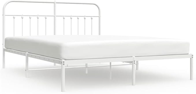 Bed Frame White Powder-Coated Steel Double Bed Frame headboard Bedroom Furniture for Guest Room