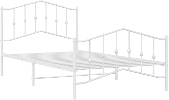 Classic White Metal Twin Bed Frame with Powder-Coated Steel, Modern Design for Adults and Guest Rooms, Durable Support and Easy Assembly