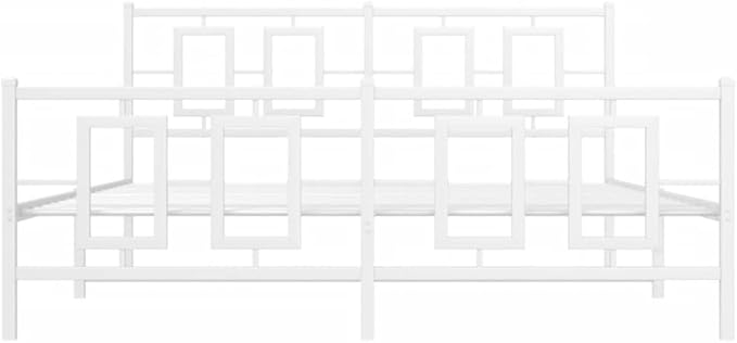 vidaXL Bed Frame White Powder-Coated Steel King Bed Frame Rectangular