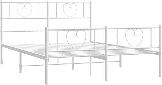 White Metal Bed Frame with Headboard, Sturdy Powder-Coated Steel Platform Bed with Underbed Storage, Supports 59x79 Inch Mattress for Modern Bedroom