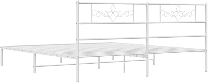 Modern Metal Bed Frame with Headboard - Sturdy Powder-Coated Steel Structure, Contemporary White Finish for Bedroom Decor, Spacious 76.0 x 80.0 Inch Platform with Enhanced