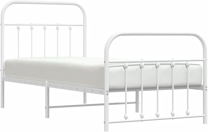 Bed Frame White Powder-Coated Steel Double Bed Bedroom Furniture for Living Room 35.4x74.8 in Frame